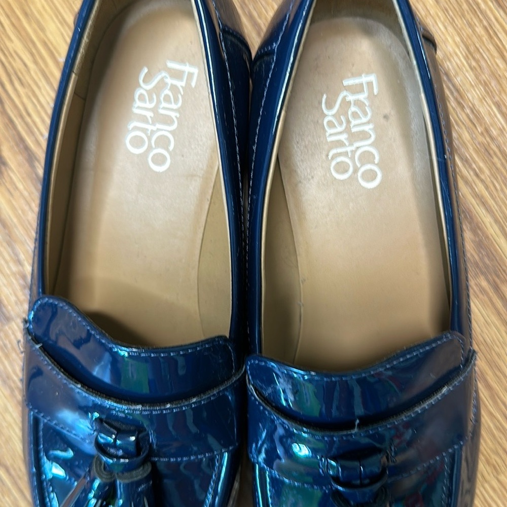 Franco Sarto Blue Patent Loafers - Picture 2 of 5